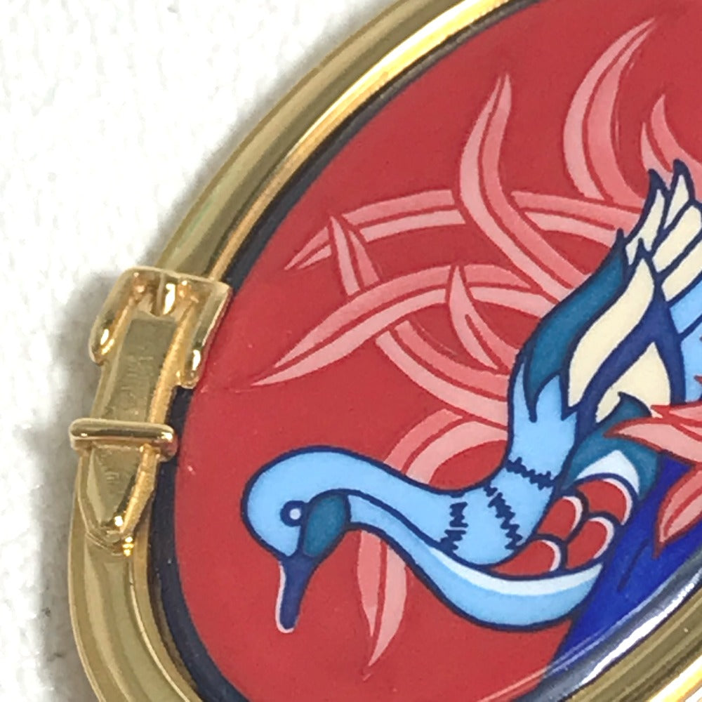 HERMES Bird Motif Email Accessory Fashion Accessory Brooch GP Ladies Gold x Red