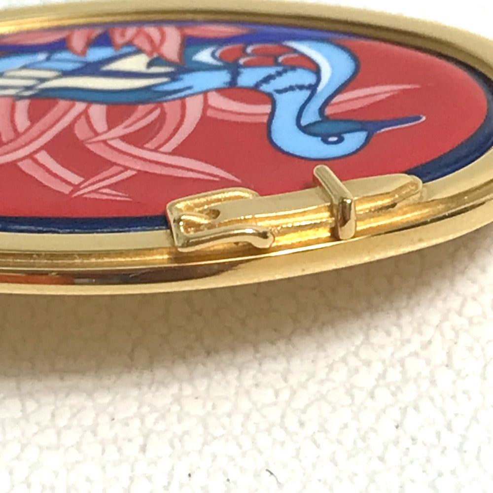 HERMES Bird Motif Email Accessory Fashion Accessory Brooch GP Ladies Gold x Red