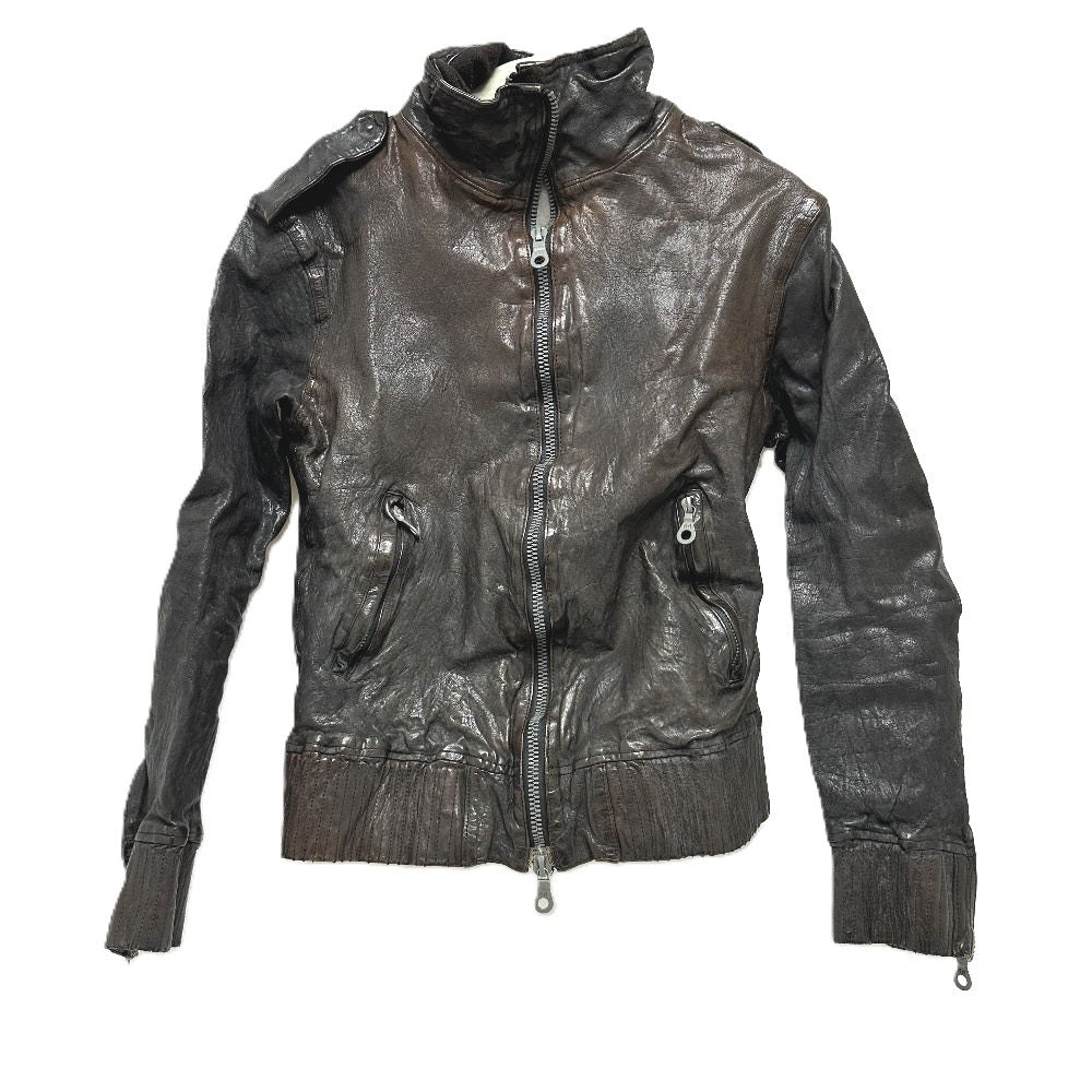 ISAMUKATAYAMA BACKLASH 982-02 Men's Buffalo Leather Zip-Up Rider's Jacket in Dark Brown