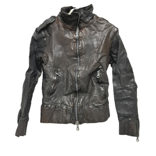 ISAMUKATAYAMA BACKLASH 982-02 Men's Buffalo Leather Zip-Up Rider's Jacket in Dark Brown