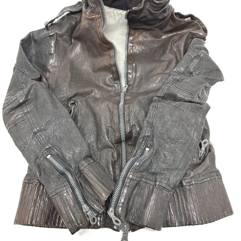 ISAMUKATAYAMA BACKLASH 982-02 Men's Buffalo Leather Zip-Up Rider's Jacket in Dark Brown