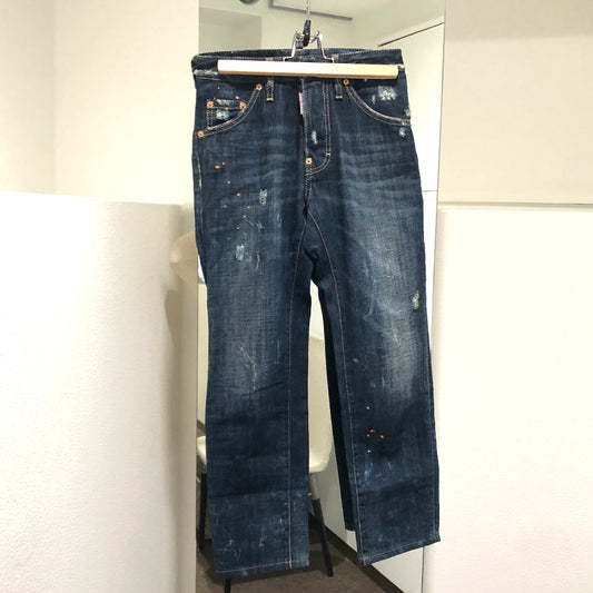 Dsquared2 Tanaman Seluar Jeans Bottoms & Paint diproses seluar denim