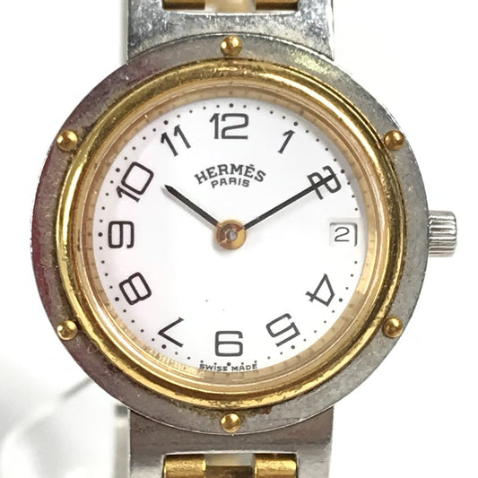 HERMES クリッパー クォーツ コンビ ウォッチ 腕時計 SS/GP レディース シルバー
