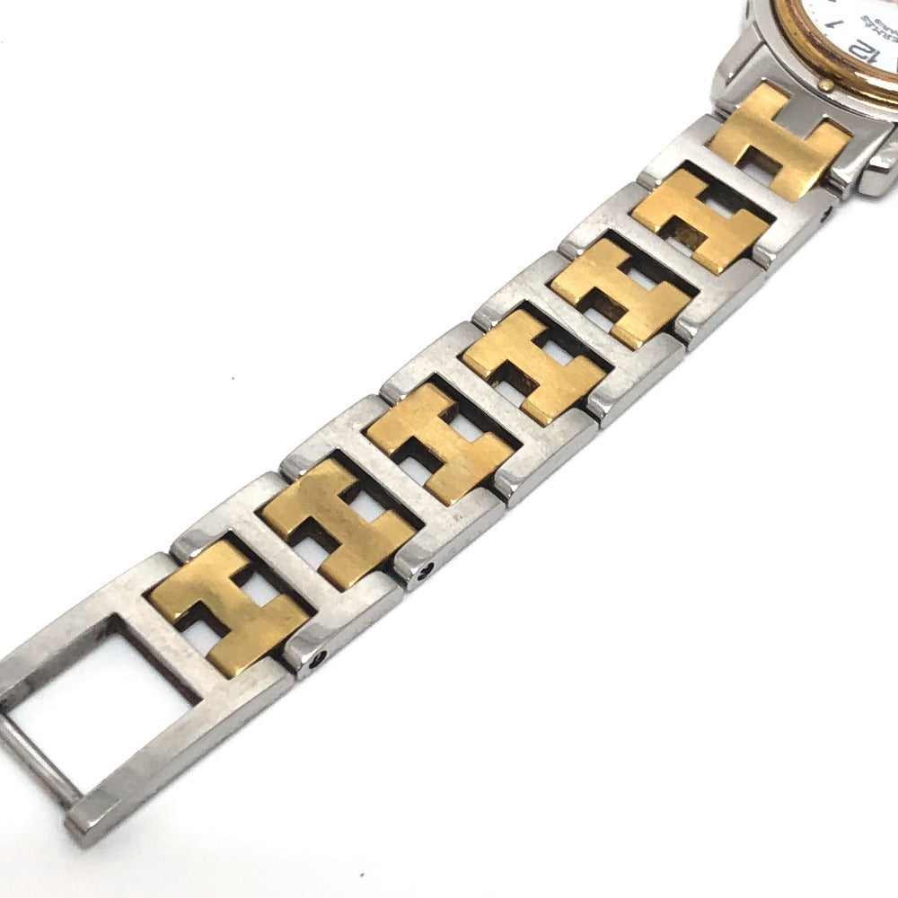 HERMES CL3.240 クリッパー クォーツ デイト ウォッチ ラウンドフェイス コンビ 腕時計 SS レディース シルバー