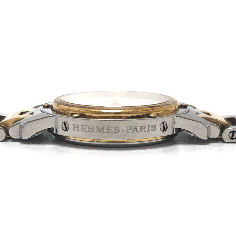 HERMES CL3.240 クリッパー クォーツ デイト ウォッチ ラウンドフェイス コンビ 腕時計 SS レディース シルバー