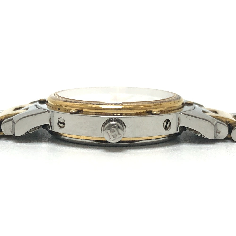 HERMES CL3.240 クリッパー クォーツ デイト ウォッチ ラウンドフェイス コンビ 腕時計 SS レディース シルバー