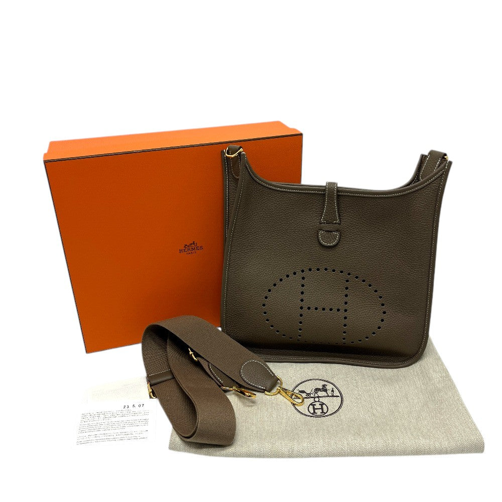 HERMES Evelyne3PM Troyes Crossbody Bags Shoulder Bag Taurillon Clemence Etoupe Brown Used