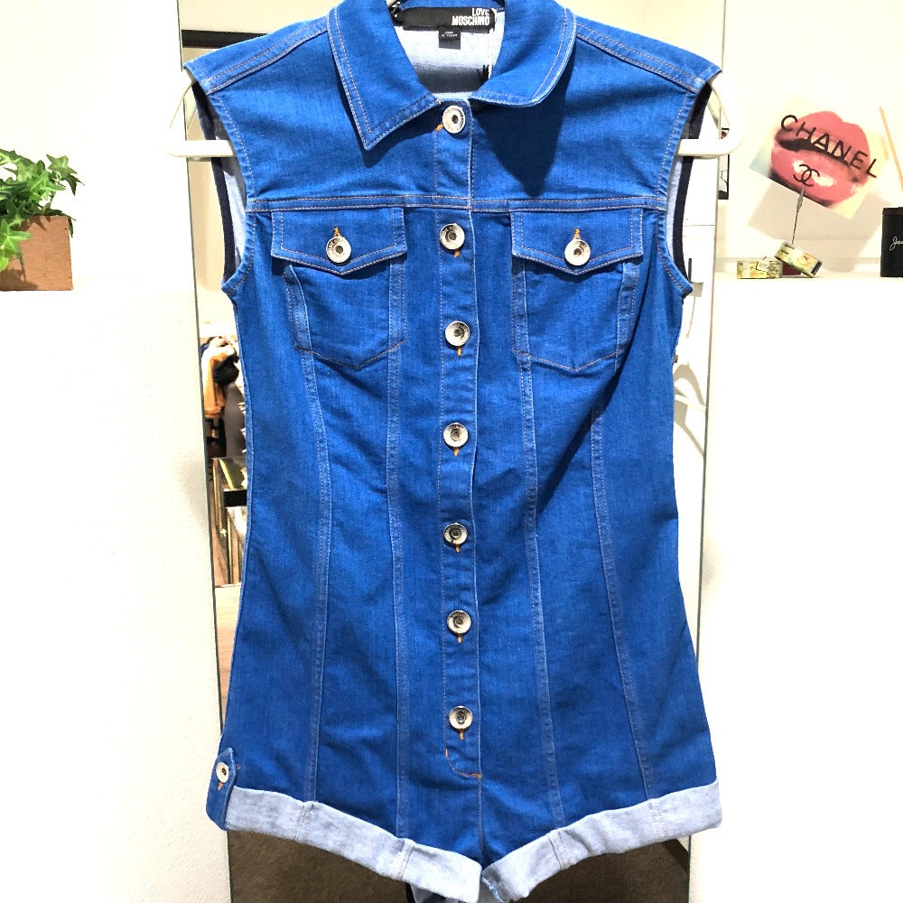 MOSCHINO Women's Blue Denim Sleeveless Jumpsuit
