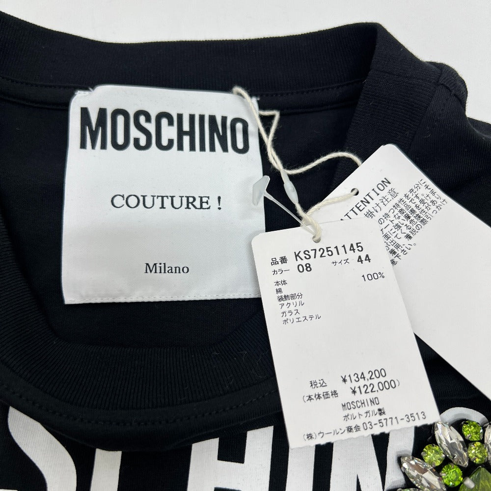 Moschino KS7251145 logo Bijou motif lengan pendek pakaian pakaian pakaian kapas wanita hitam