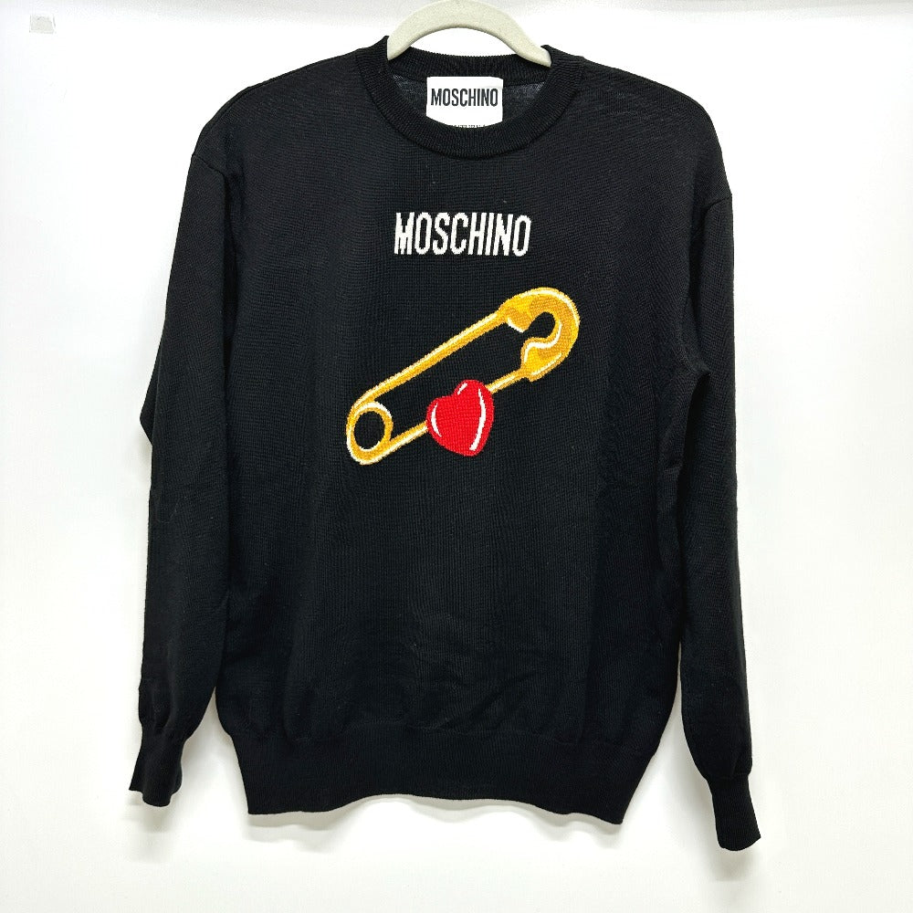 MOSCHINO Safety Pin Heart Motif Long Sleeve Apparel Sweater Wool Women's Black