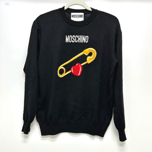 MOSCHINO Safety Pin Heart Motif Long Sleeve Apparel Sweater Wool Women's Black