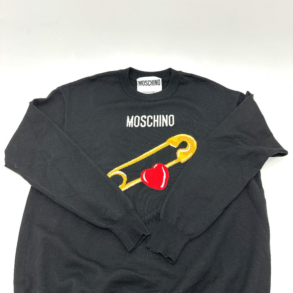 MOSCHINO Safety Pin Heart Motif Long Sleeve Apparel Sweater Wool Women's Black
