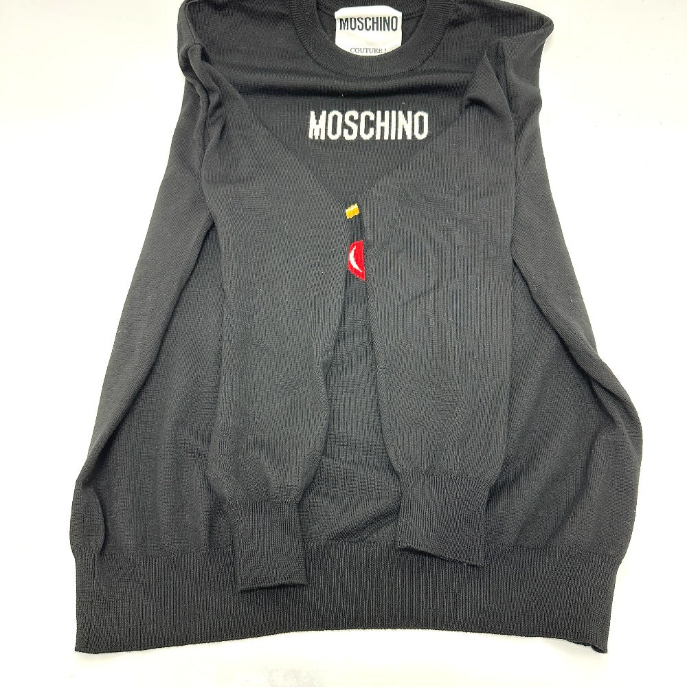 MOSCHINO Safety Pin Heart Motif Long Sleeve Apparel Sweater Wool Women's Black