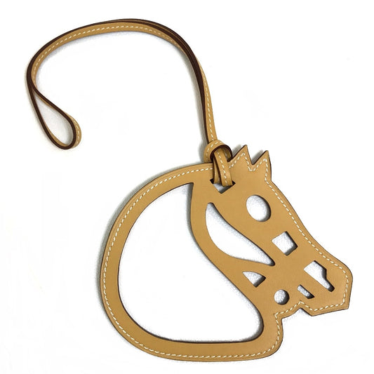 HERMES Petit H Paddock Cheval Bag Strap Keychain Charm in Swift Leather, Unisex, Ocher and Beige