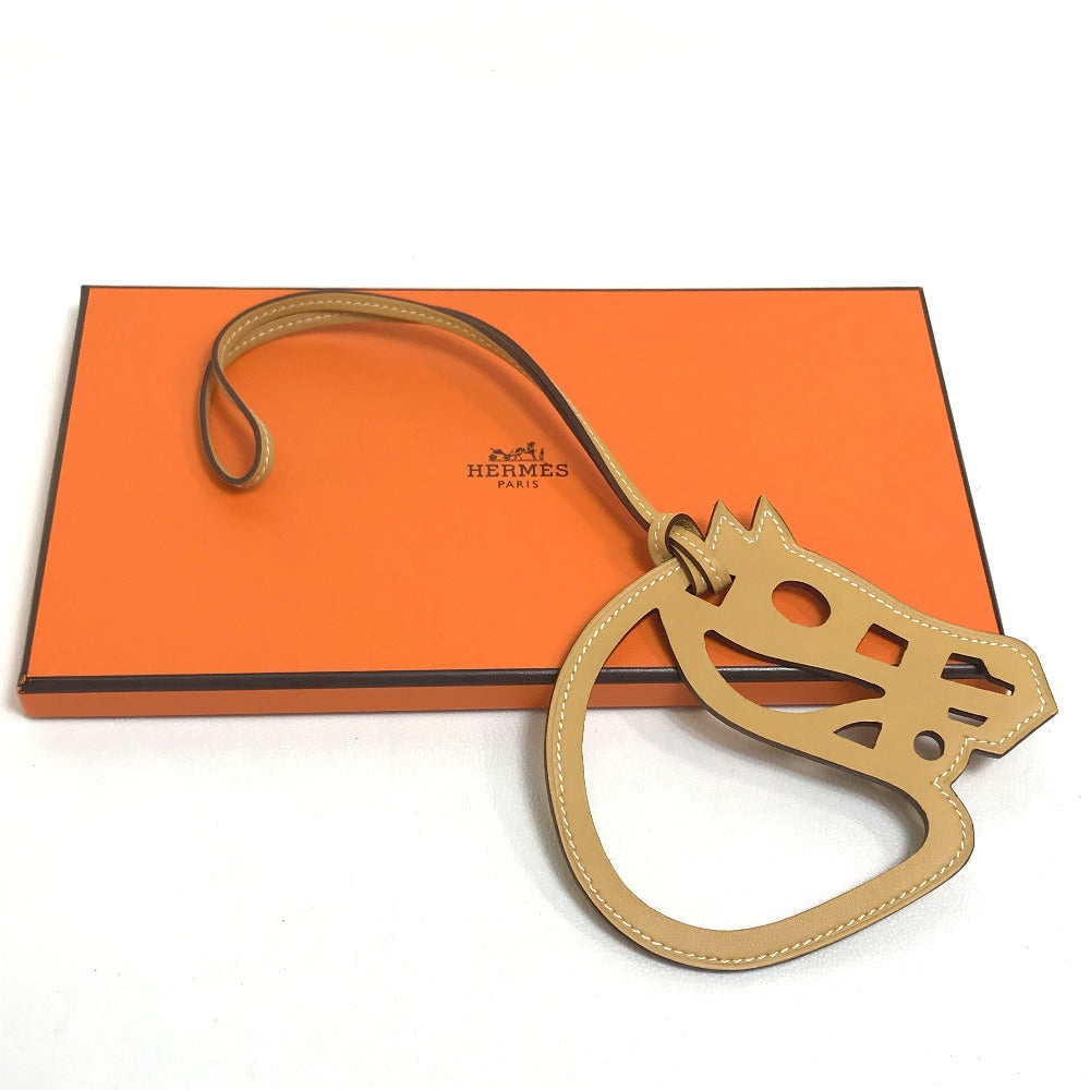 HERMES Petit H Paddock Cheval Bag Strap Keychain Charm in Swift Leather, Unisex, Ocher and Beige