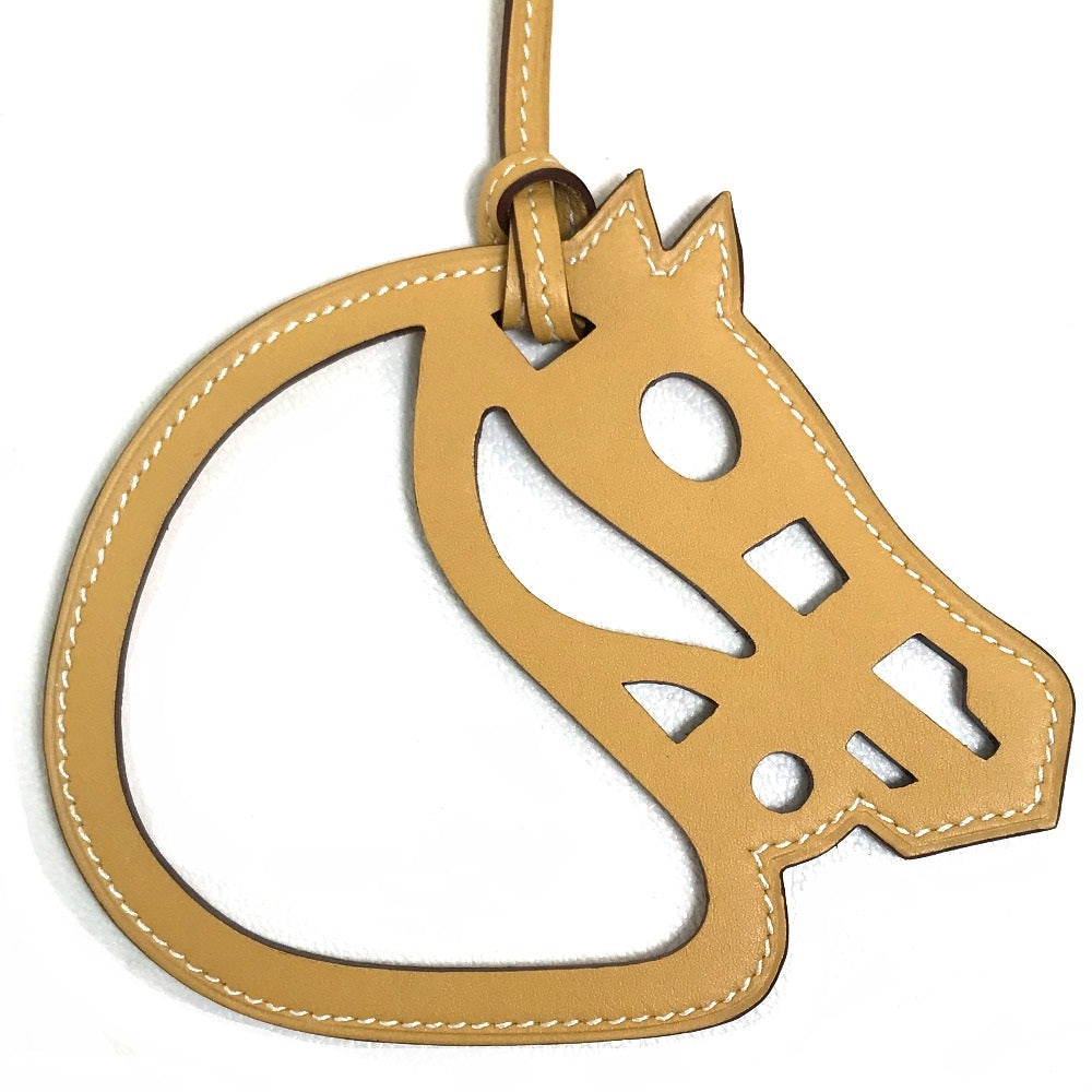 HERMES Petit H Paddock Cheval Bag Strap Keychain Charm in Swift Leather, Unisex, Ocher and Beige