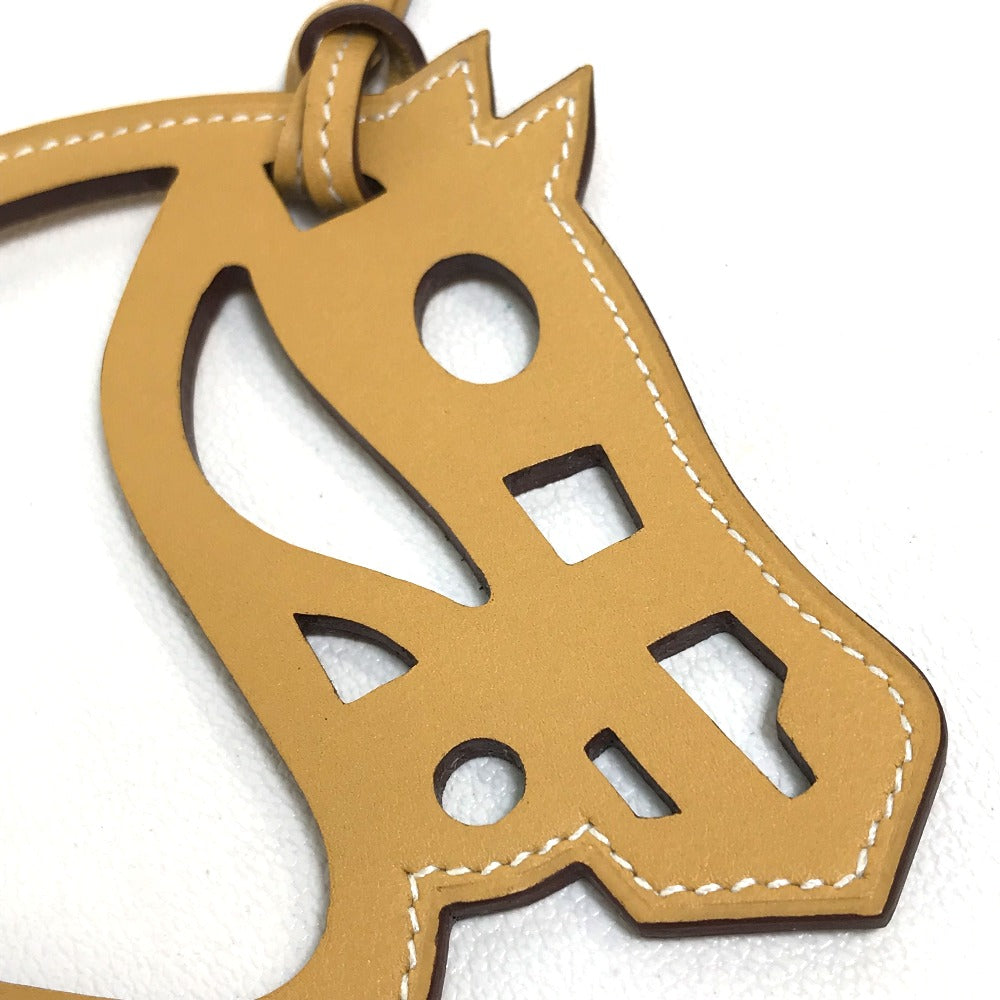 HERMES Petit H Paddock Cheval Bag Strap Keychain Charm in Swift Leather, Unisex, Ocher and Beige