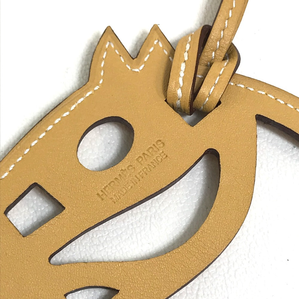 HERMES Petit H Paddock Cheval Bag Strap Keychain Charm in Swift Leather, Unisex, Ocher and Beige