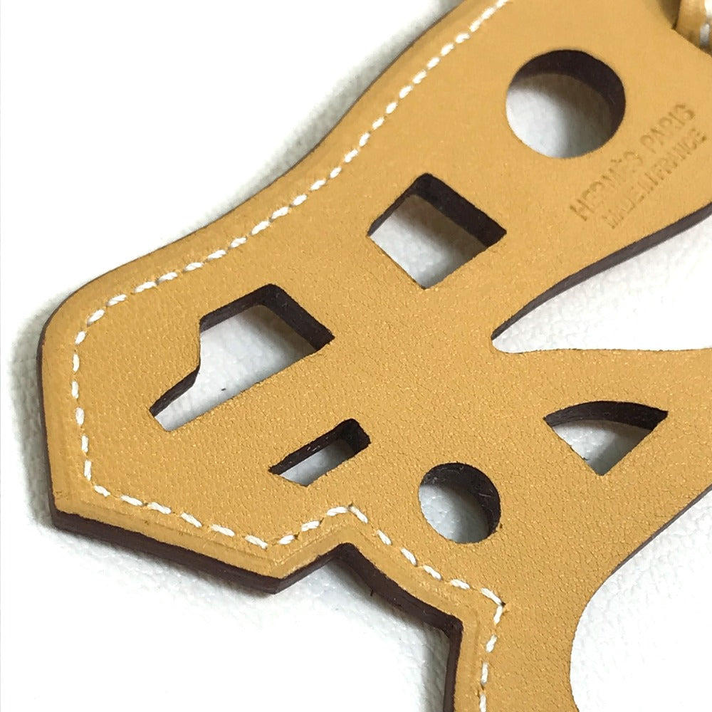HERMES Petit H Paddock Cheval Bag Strap Keychain Charm in Swift Leather, Unisex, Ocher and Beige