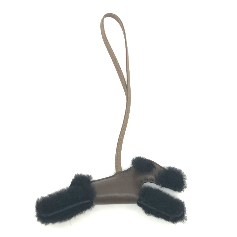 Hermes Buddy Charm Dog Charm Buddy Bag Charm Sheepskin Wanita Hitam/Chocolat/Etoupe Brown