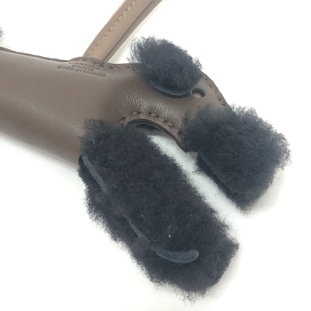 Hermes Buddy Charm Dog Charm Buddy Bag Charm Sheepskin Wanita Hitam/Chocolat/Etoupe Brown