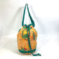 HERMES Vintage Bird Print Drawstring Bag, One-Shoulder Canvas Shoulder Bag, Women's, Green