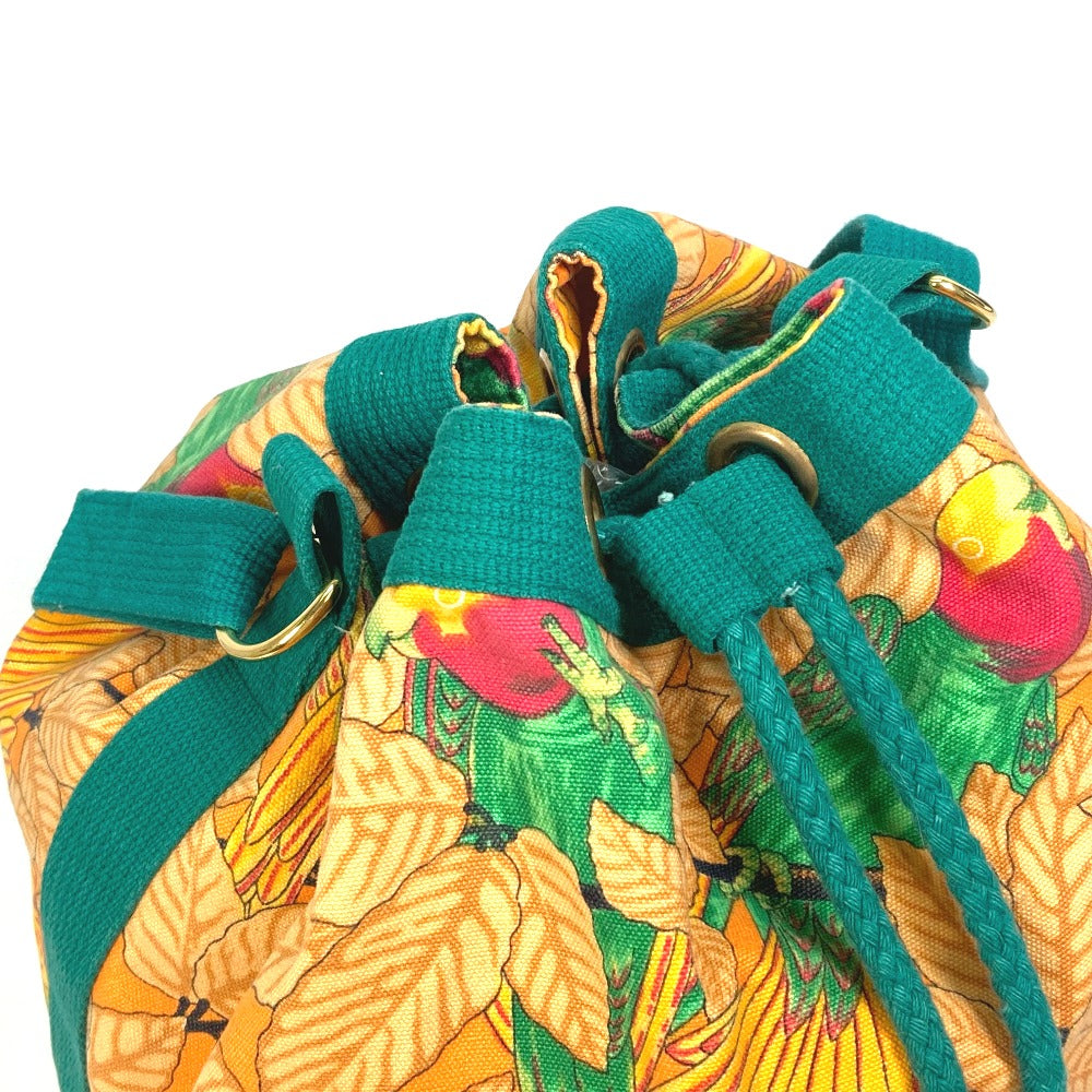 HERMES Vintage Bird Print Drawstring Bag, One-Shoulder Canvas Shoulder Bag, Women's, Green