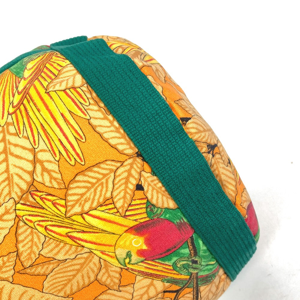 HERMES Vintage Bird Print Drawstring Bag, One-Shoulder Canvas Shoulder Bag, Women's, Green