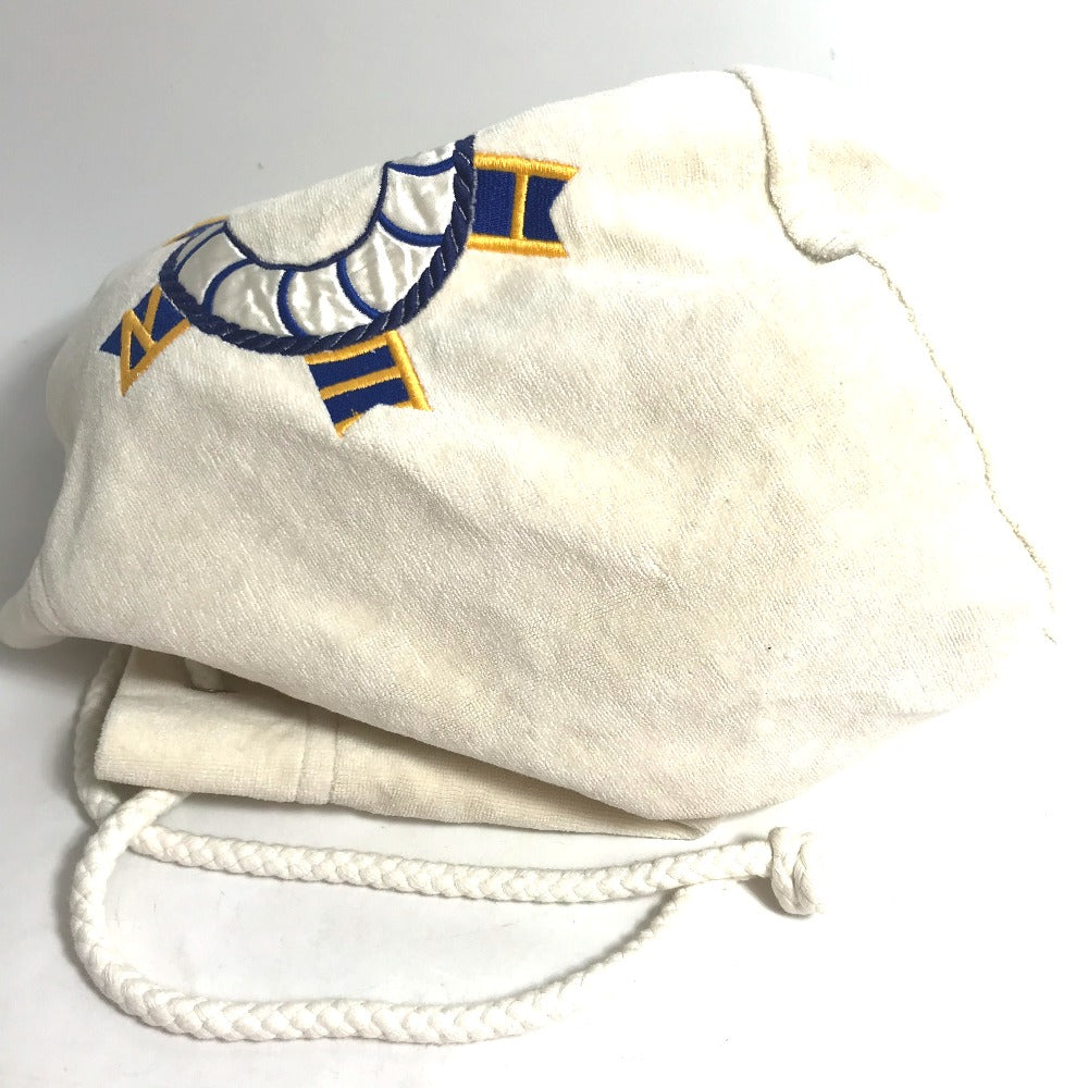 HERMES Marine Print Drawstring Pile Shoulder Bag, Cotton, White