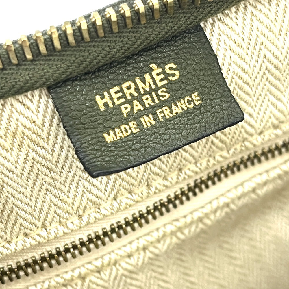 HERMES ガオ カバン バッグ ワンハンドル 肩掛け ハンドバッグ レザー レディース カーキ