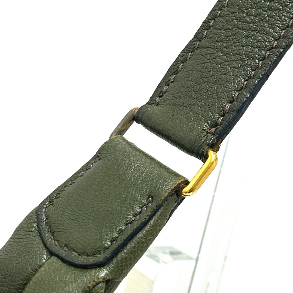HERMES ガオ カバン バッグ ワンハンドル 肩掛け ハンドバッグ レザー レディース カーキ