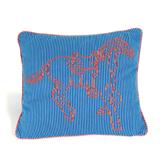 HERMES Western & Cie pillow 馬 ホース ストライプ シュバル 枕 インテリア ピロー クッション コットン レディース