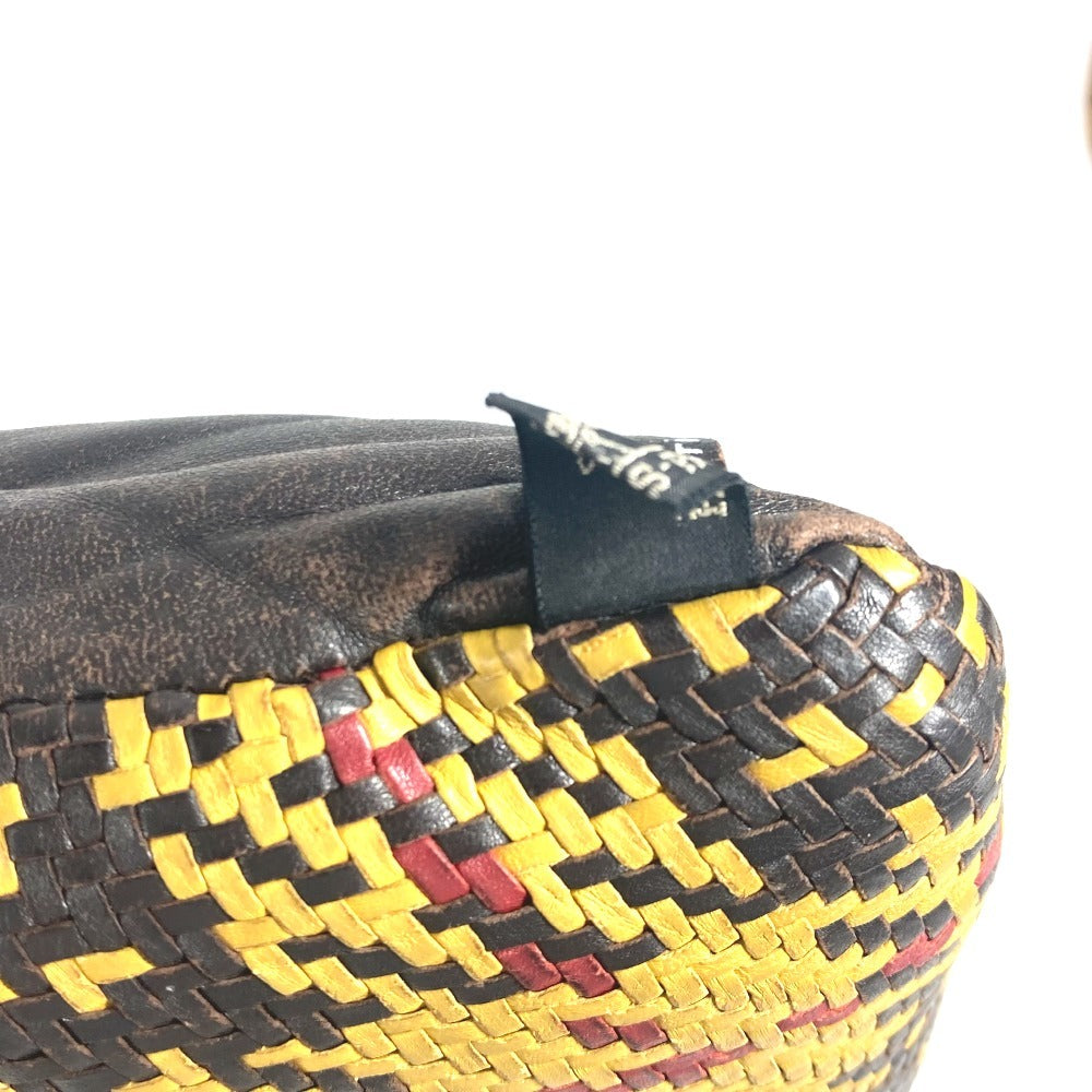 HERMES Check Braid pillow pillow interior cushion Leather yellow Used