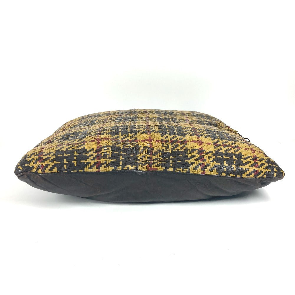 HERMES Check Braid pillow pillow interior cushion Leather yellow Used