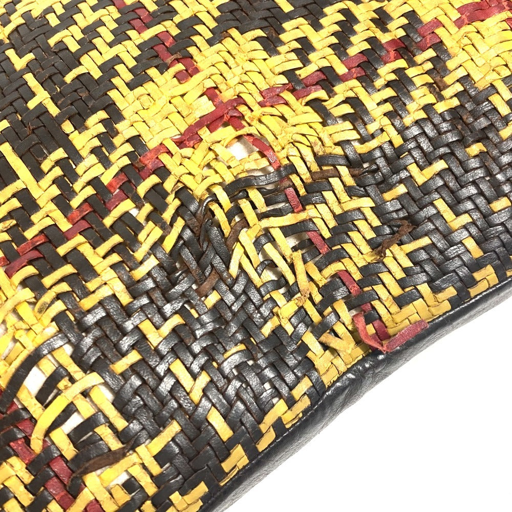 HERMES Check Braid pillow pillow interior cushion Leather yellow Used