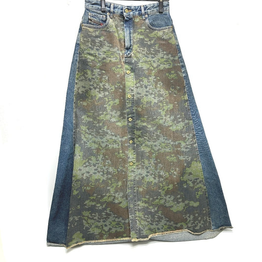 DIESEL アパレル 服 ロング 迷彩 カモフラ ボトムス マキシスカート スカート デニム レディース ブルー