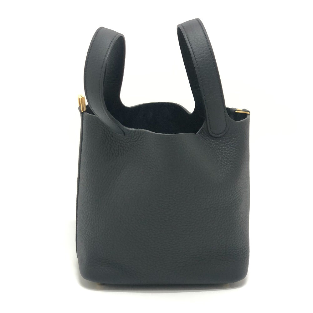 HERMES Picotin Lock PM Handbag in Taurillon Clemence Leather with K Stamp and Gold Hardware, Black