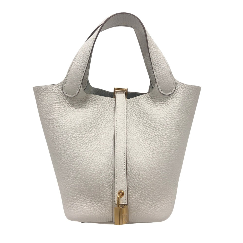 HERMES Picotin Rock PM 18 Picotin PM GoldHardware Bag Hand Bag Taurillon Clemence Beton White Used
