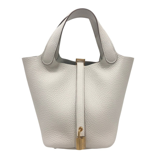 HERMES Picotin Rock PM 18 Picotin PM GoldHardware Bag Hand Bag Taurillon Clemence Beton White Used