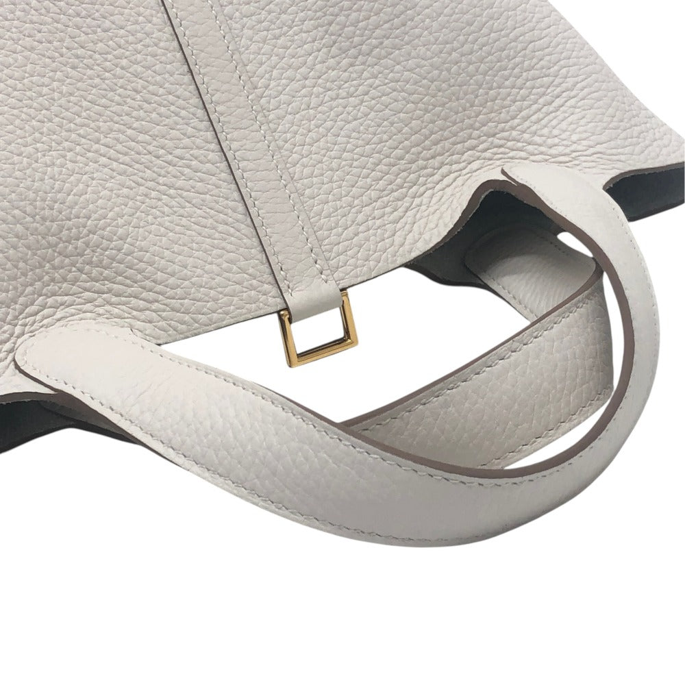 HERMES Picotin Rock PM 18 Picotin PM GoldHardware Bag Hand Bag Taurillon Clemence Beton White Used