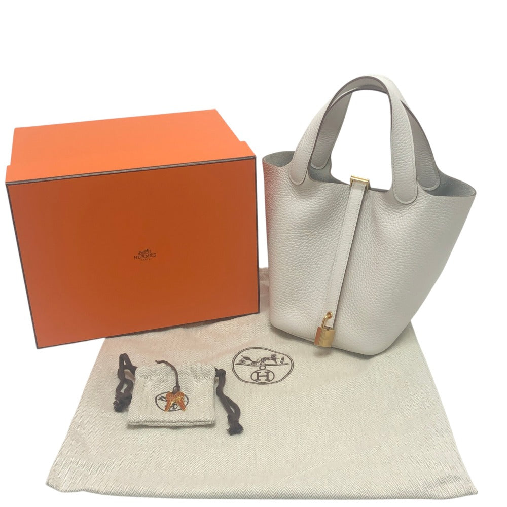HERMES Picotin Rock PM 18 Picotin PM GoldHardware Bag Hand Bag Taurillon Clemence Beton White Used