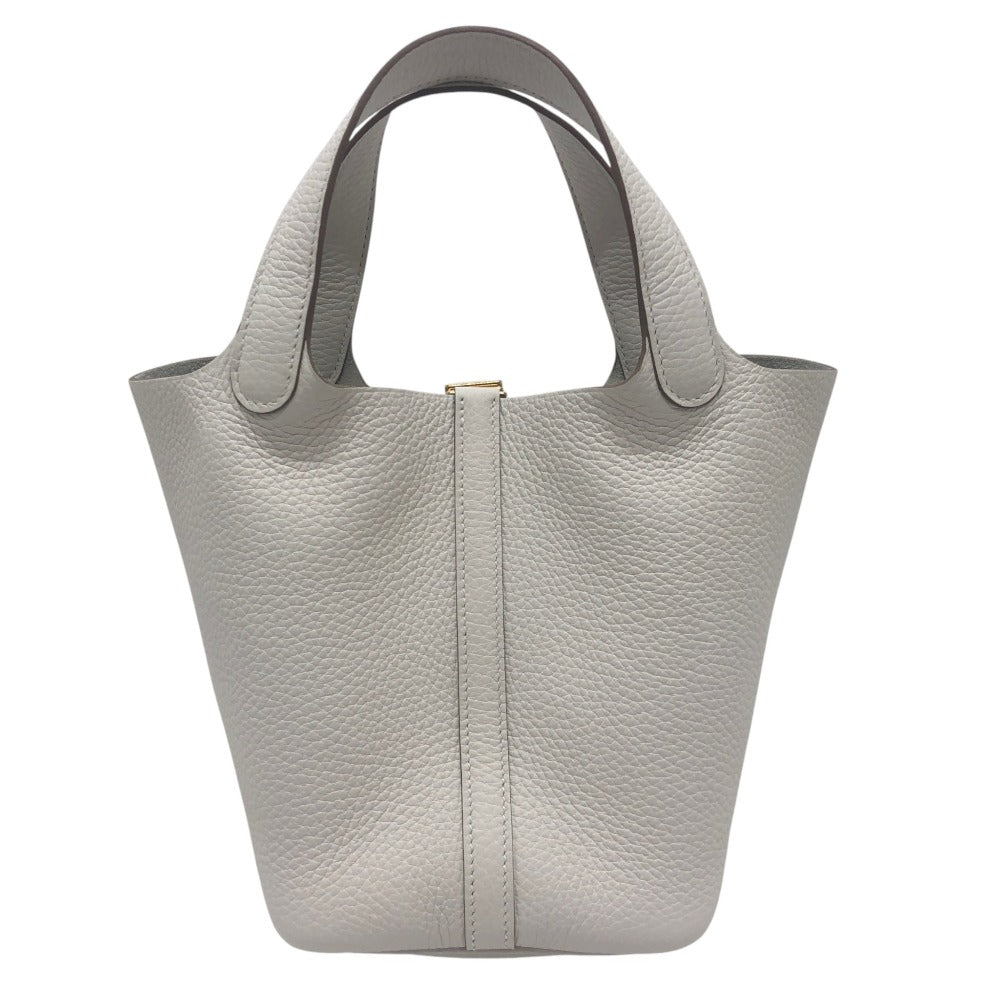 HERMES Picotin Rock PM 18 Picotin PM GoldHardware Bag Hand Bag Taurillon Clemence Beton White Used