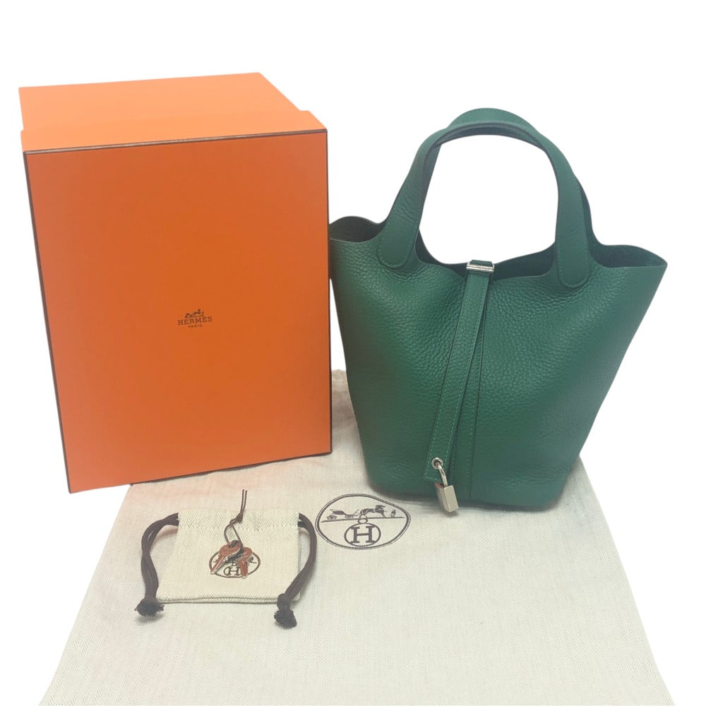 HERMES Picotin Rock PM 18 Picotin PM Bag Hand Bag Taurillon Clemence Vert Moyen x SVHardware Green Used