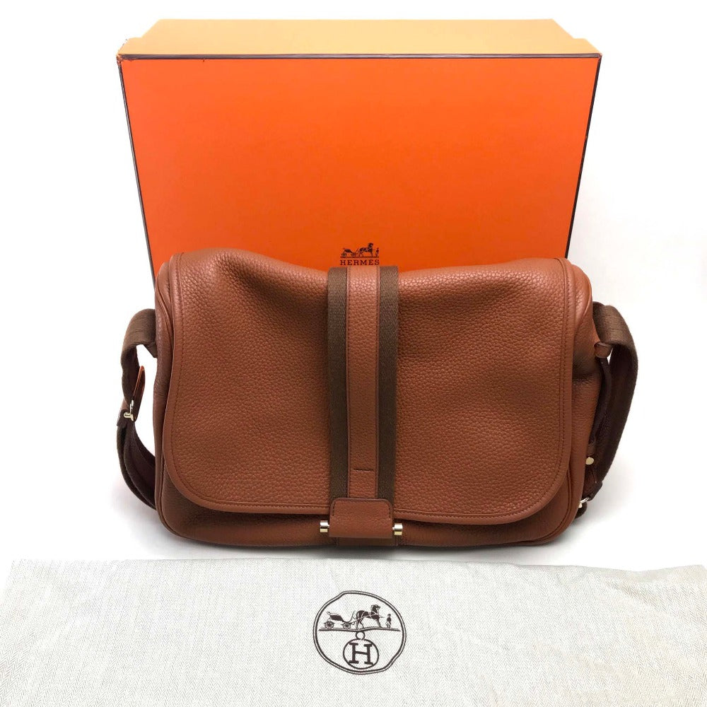 HERMES Boullang Shoulder Bag, Taurillon Clemence Leather, Brown, Women's