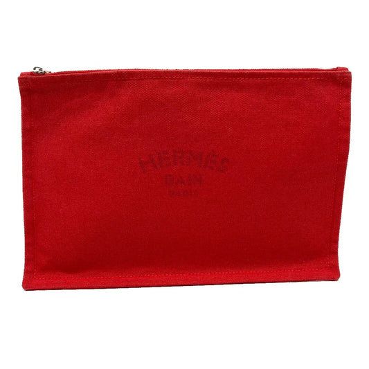 HERMES Yachting GM Flat Zipper Multi-Pouch, Cotton, Unisex, Red