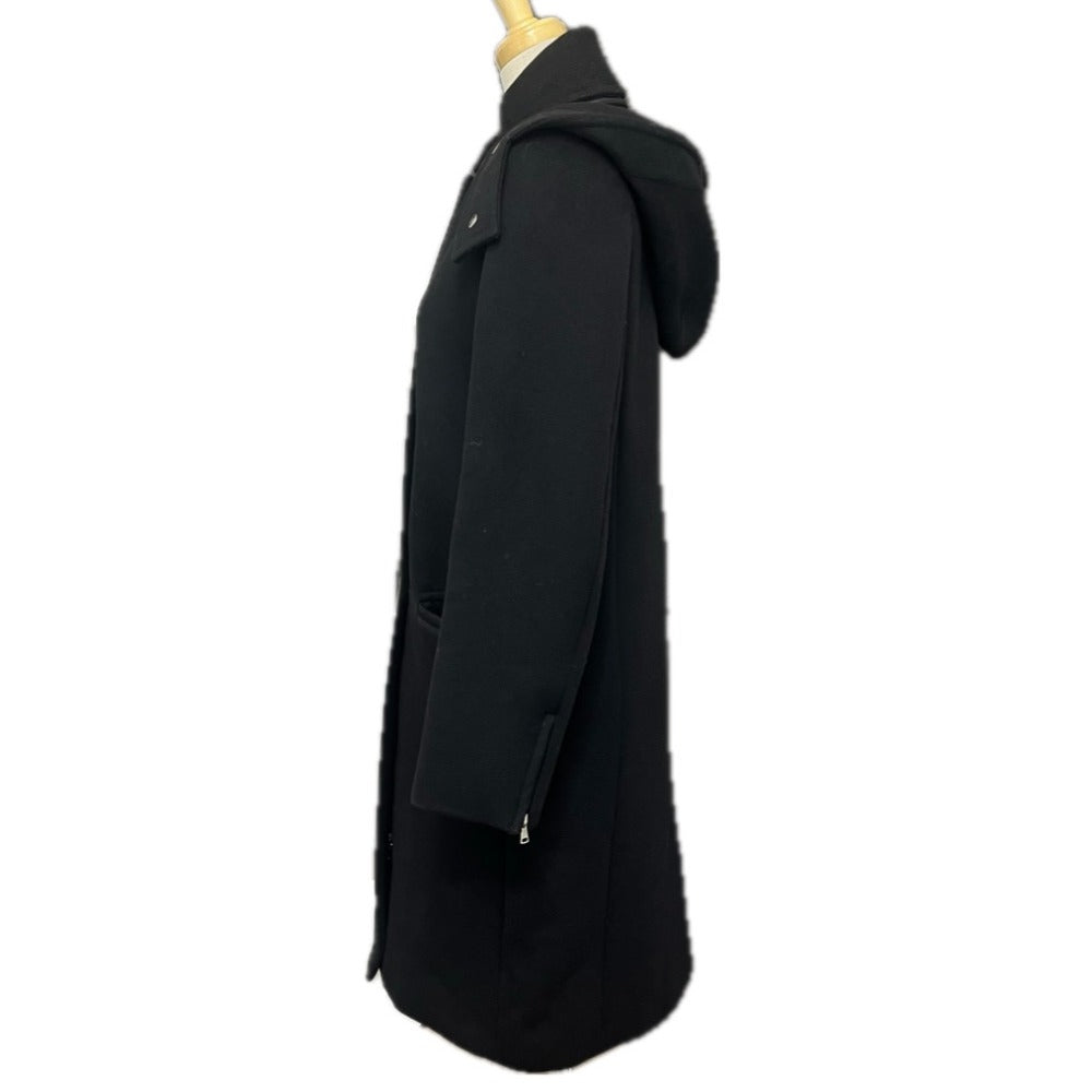 MAX MARA Women's Hooded Zip-Up Long Coat in Black Wool