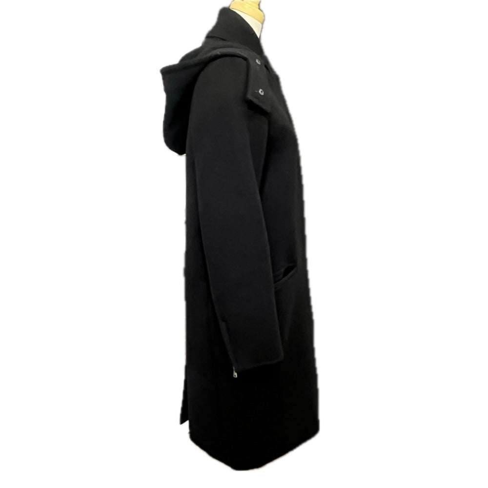 MAX MARA Women's Hooded Zip-Up Long Coat in Black Wool