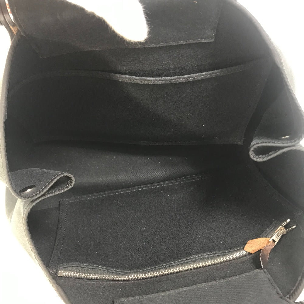 HERMES Cabag Elan PM 2-Way Handbag, Shoulder Bag, Tote Bag, Toile Officier/Leather, Black, Women's