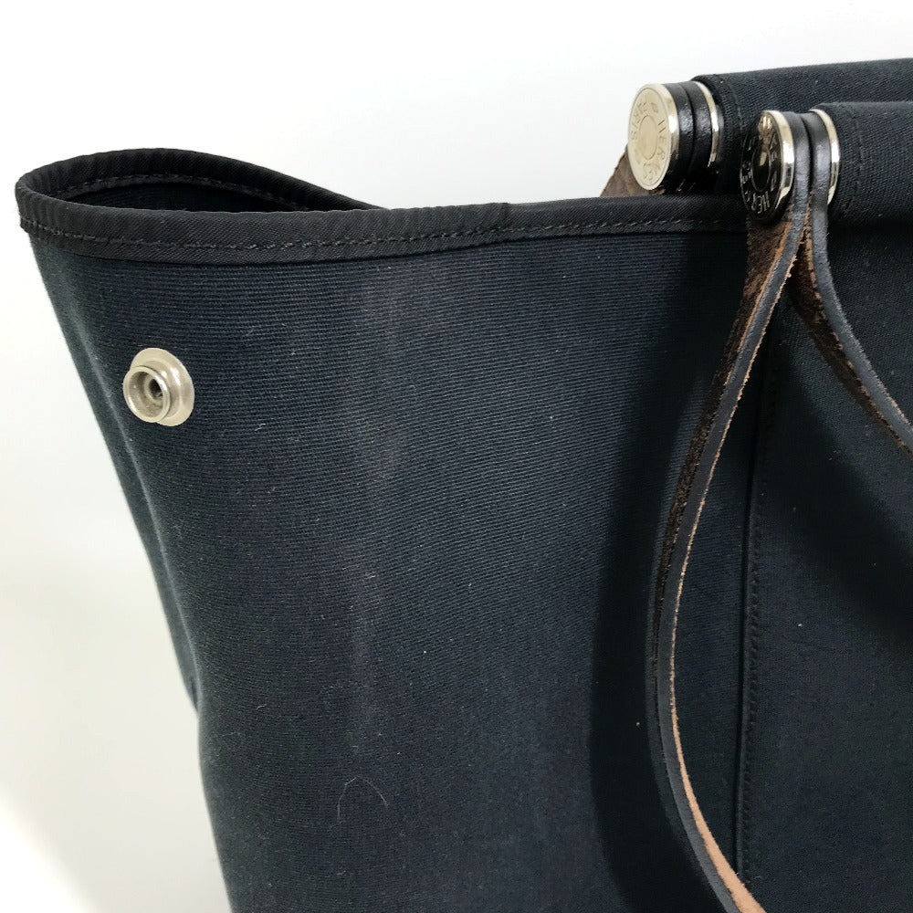 HERMES Cabag Elan PM 2-Way Handbag, Shoulder Bag, Tote Bag, Toile Officier/Leather, Black, Women's