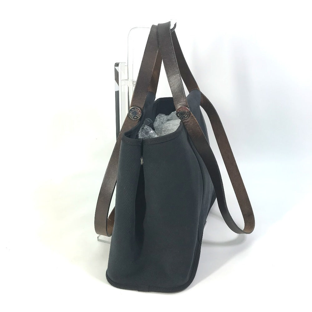 HERMES Cabag Elan PM 2-Way Handbag, Shoulder Bag, Tote Bag, Toile Officier/Leather, Black, Women's
